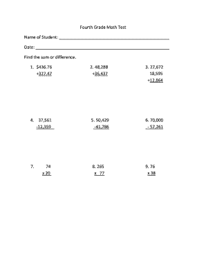 4th Grade Math Test with Answer Key PDF  Form