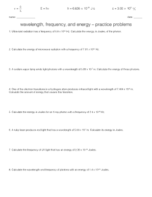 C Wavelength Frequency and Energy Practice Problems  Form