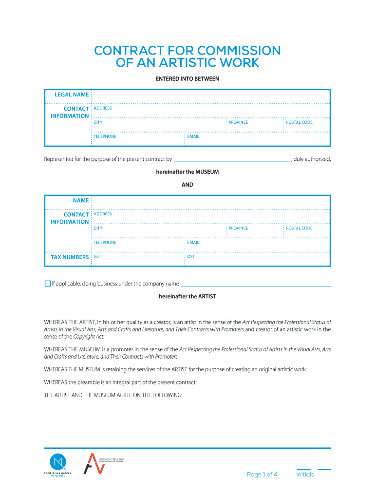 CONTRACT for COMMISSION of an ARTISTIC WORK  Form