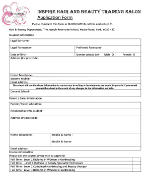 Salon Admission Form