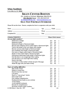 Irlen Syndrome Self Test What is Irlen Syndrome?  Form