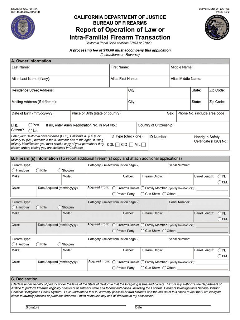 STATE of CALIFORNIA BOF 4544A Rev  Form