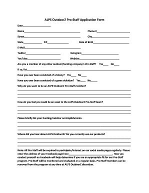 Hunting Pro Staff Application  Form