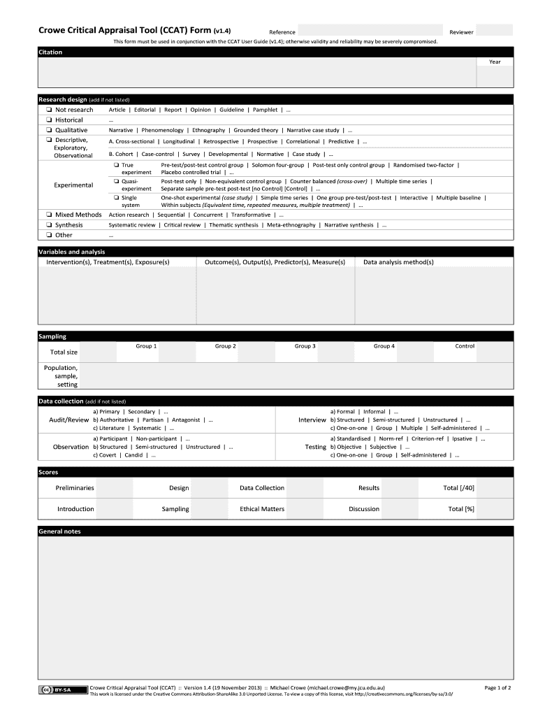  Crowe Critical Appraisal Tool 2013-2024