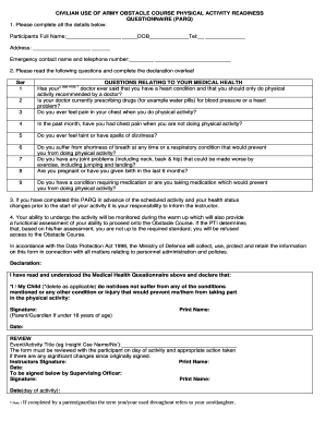 PARQ Form Must Be Filled Out Before Attending the Obstacle Course