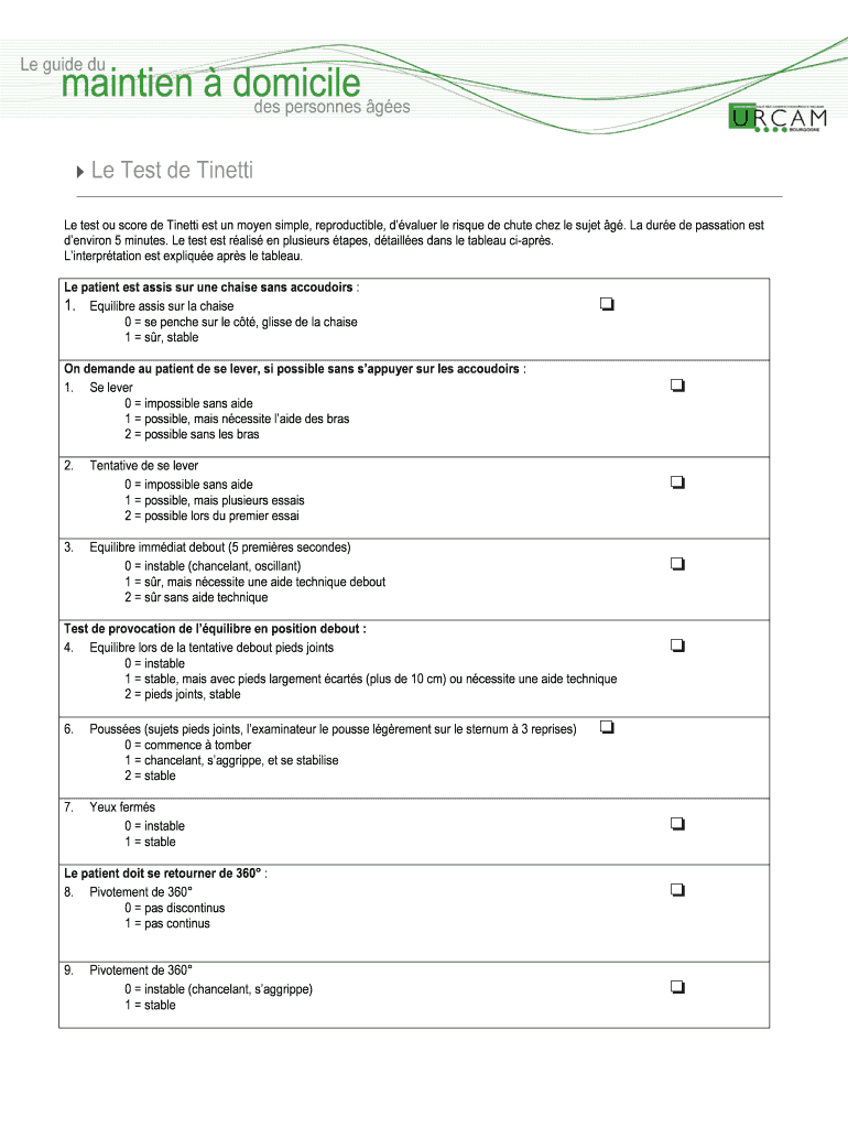 Le Test De Tinetti Form