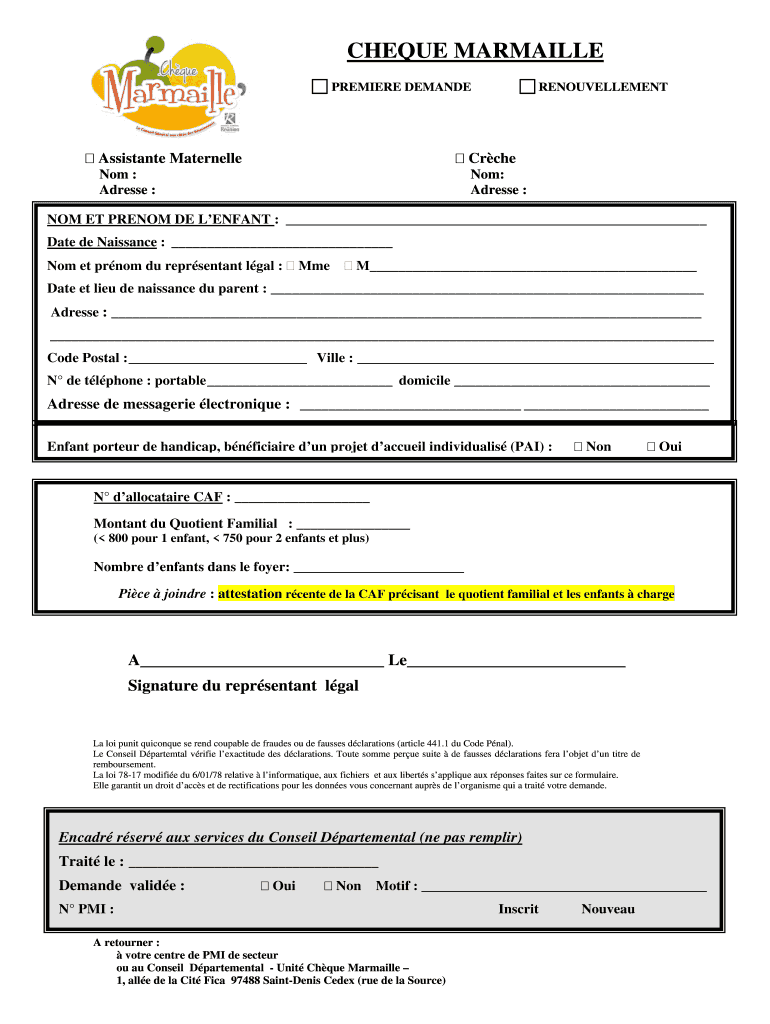 Demande De Cheque Marmaille En Ligne  Form