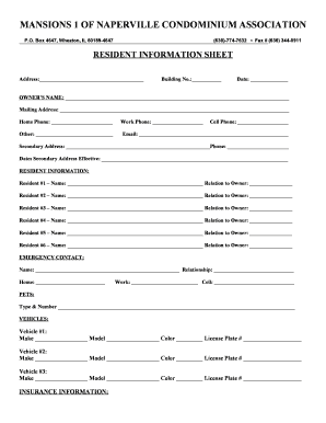 Resident Information Sheet Template