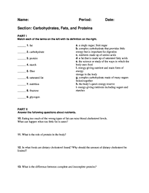 Carbohydrates Fats and Proteins Worksheet Answers  Form