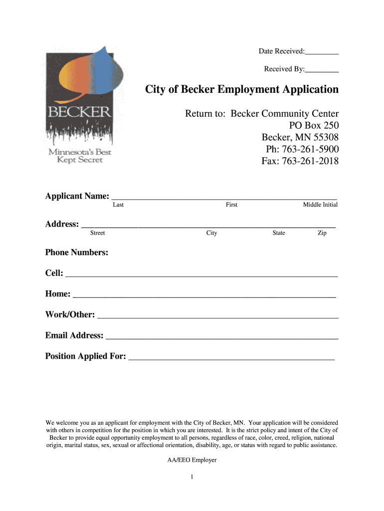 City of Becker Employment Application  Form