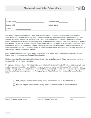 Photography and Video Release Form Dallas ISD Dallasisd