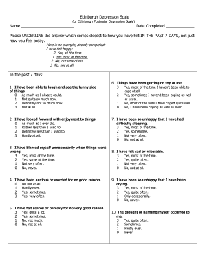 Edinburgh Depression Scale Name Date Completed Please  Form