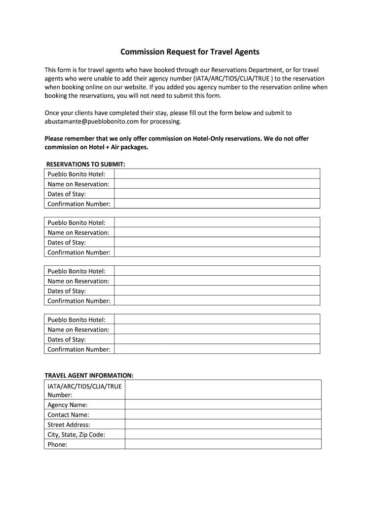 Get and Sign Commission Request for Travel Agents  Form