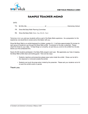 Sample Memo Letter for Teachers  Form