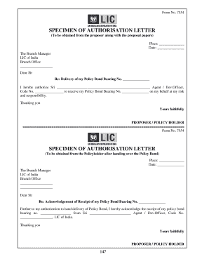 Lic Authorisation Letter  Form