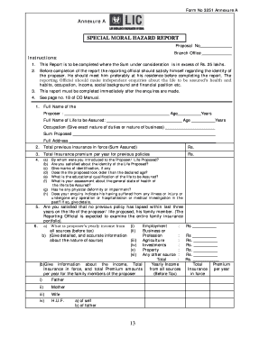 Lic Special Moral Hazard Report  Form