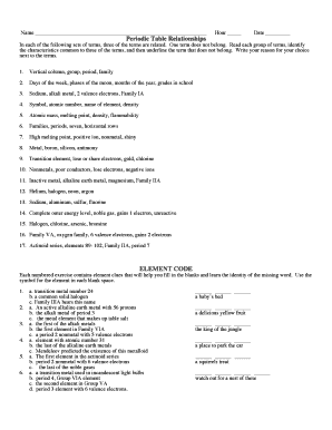 Periodic Table Relationships Worksheet Answers  Form