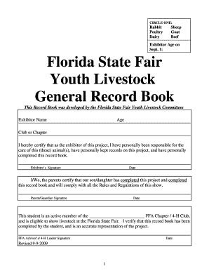 Florida State Fair Record Book  Form