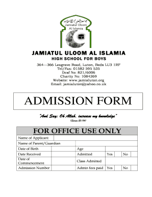 Jamiatul Uloom Gadha Madrasa  Form