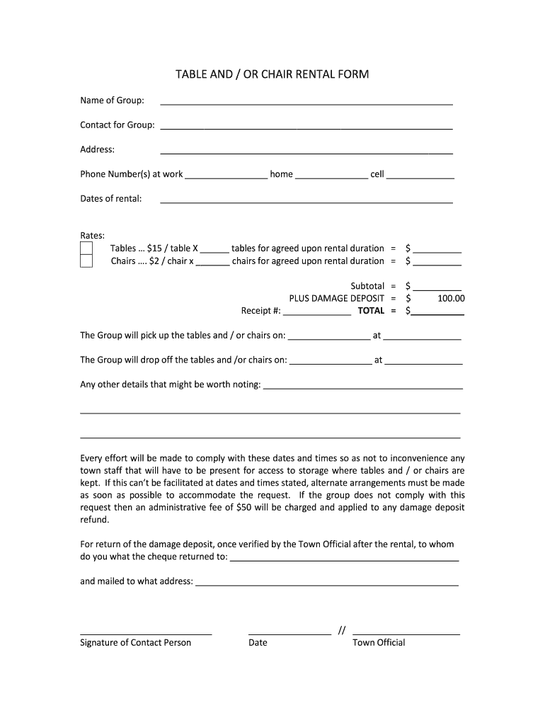  Table and Chair Rental Agreement Template 2011