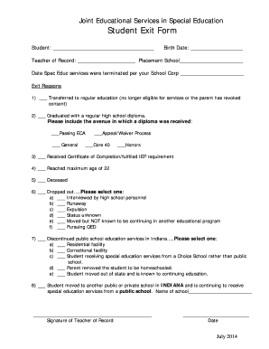 Exit Form for Students
