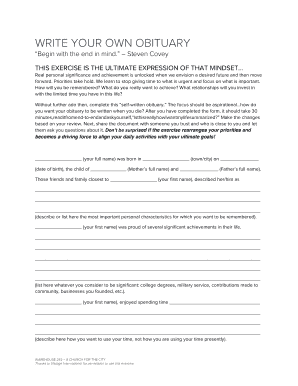 WRITE YOUR OWN OBITUARY Warehouse 242 Warehouse242  Form