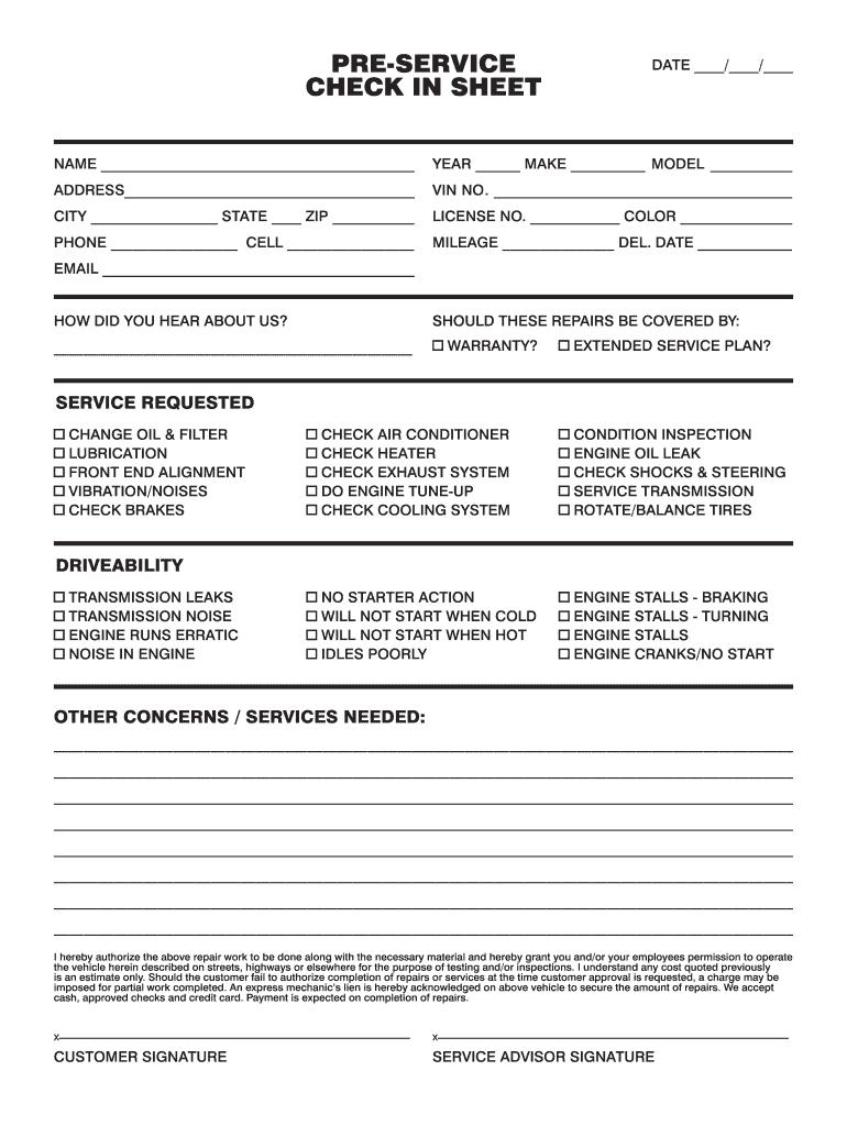 Check Sheet Vehicle Return  Form