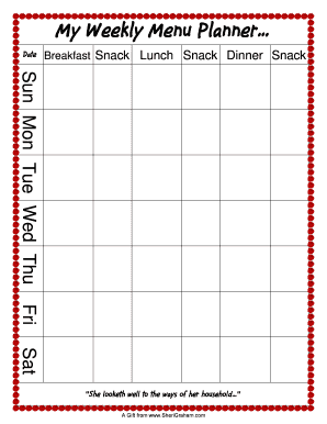 My Weekly Menu Planner Sheri Graham  Form