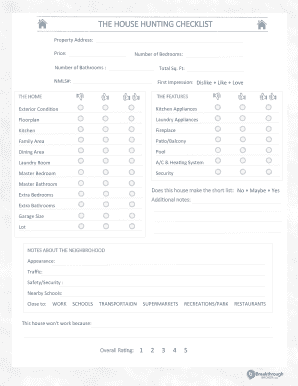 The HOUSE HUNTING CHECKLIST  Form