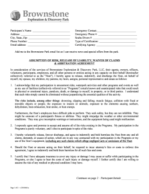 Liability Release Waiver Brownstone Park Eaglehillschool  Form
