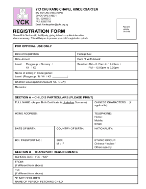 Registration Form YCKC Kindergarten