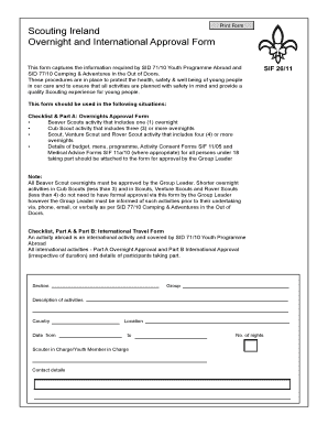 Scouting Ireland Overnight Approval Form