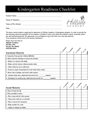 Preschool Checklist PDF  Form