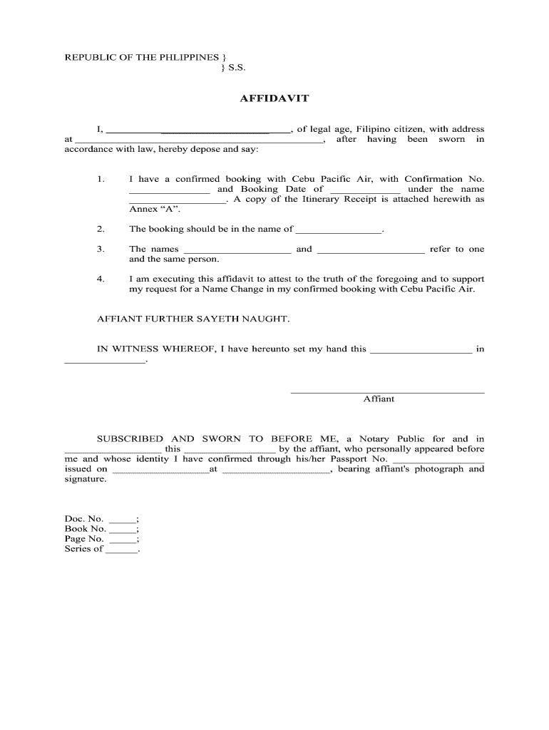 Pro Forma Affidavit Form Cebu Pacific