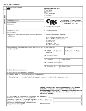 USA Import CITES PERMIT APPLICATION Form Fed0172 Wd