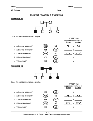 Genetics Practice 4 Pedigrees  Form