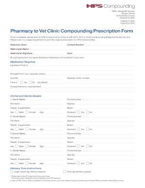 Pharmacy to Vet Clinic Compounding Prescription Form