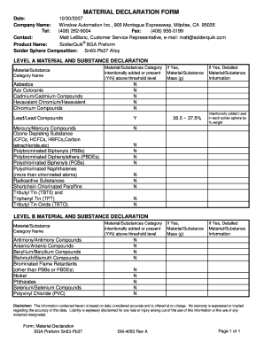 SM 4053A Form Material Declaration BGA Preform Sn63 Pb37xls