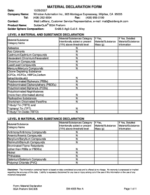 Material Declaration Form