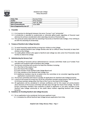 SLC Bursary Policy Stanford Lake College Slc Co  Form