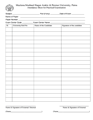 Practical Attendance Sheet  Form