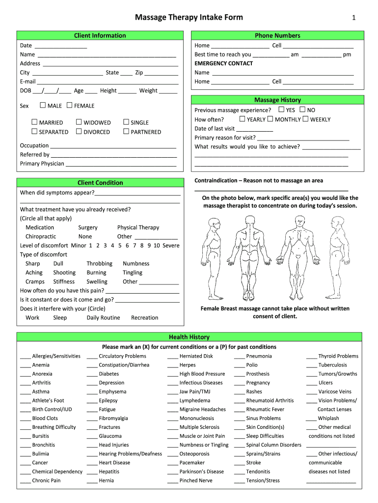 Massage Therapy Intake Form 1 Btmbsb Bsab