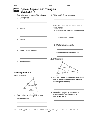Special Segments in Triangles Worksheet  Form