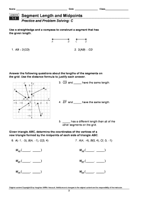 1 1 Segment Length and Midpoints Answer Key  Form