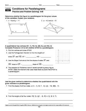Lesson 9 1 Properties of Parallelograms Answer Key  Form