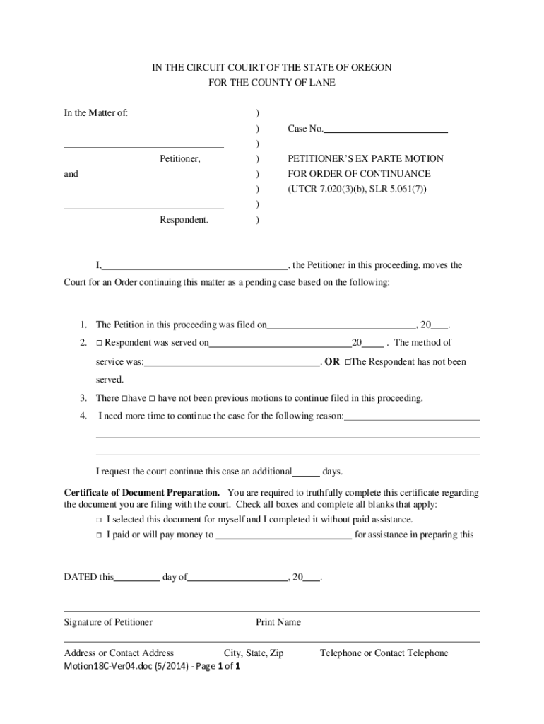 Get and Sign Motion for Continuance Oregon 2014-2022 Form