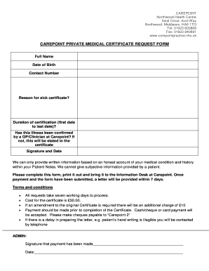 Nhs Medical Certificate  Form