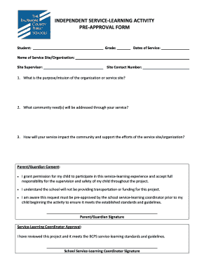 INDEPENDENT SERVICE LEARNING ACTIVITY PRE APPROVAL FORM