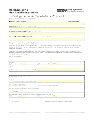 Bescheinigung Der Ausbildungsst Tte Integration in Wuppertal Integration in Wuppertal  Form