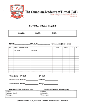 Futsal Score Sheet  Form